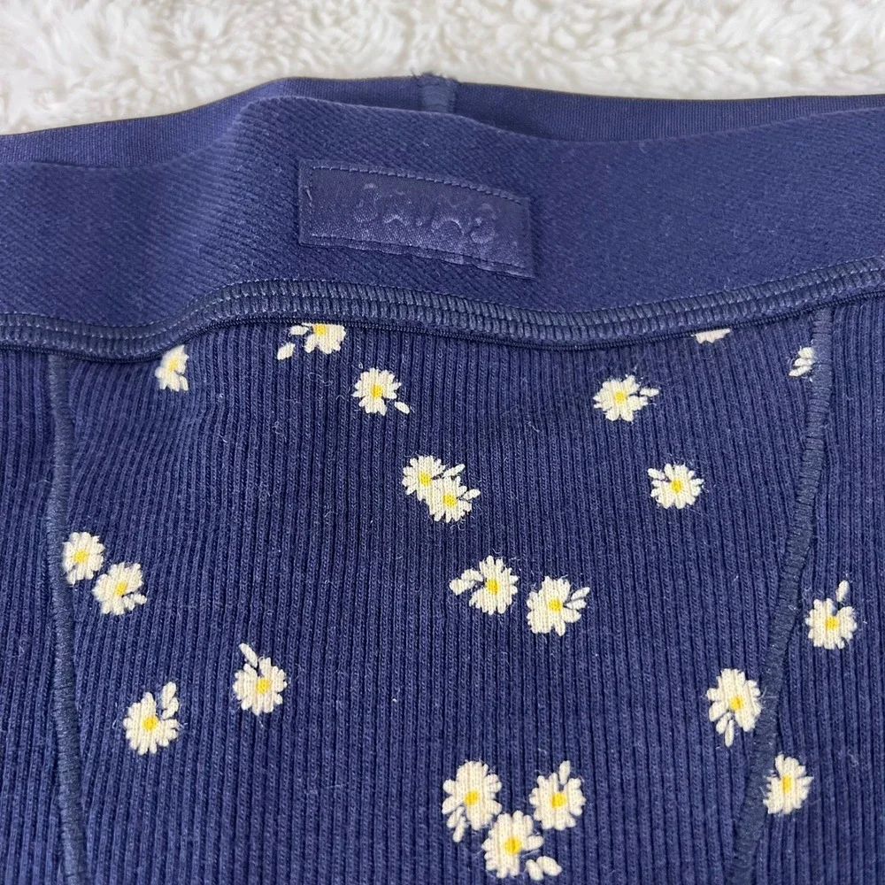 Skims Navy Blue Daisy Floral Ribbed Cotton Boxer Shorts XXS Loungewear Sleepwear